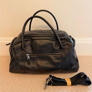 NWOT Mark & Graham Harvey black leather overnighter